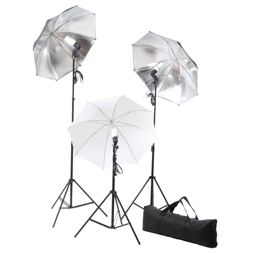 Fotostudioset met lampen, paraplu's, achtergrond en reflector – afbeelding 3