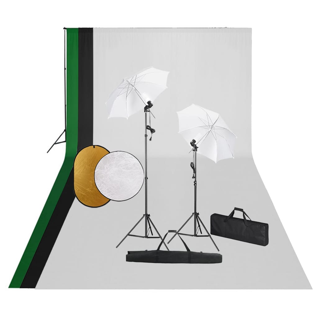 Fotostudioset met lampen, achtergrond en reflector – afbeelding 1