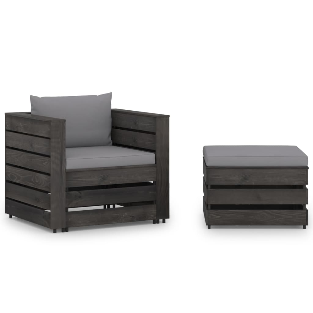 2-delige Loungeset met kussens grijs geïmpregneerd hout – afbeelding 1