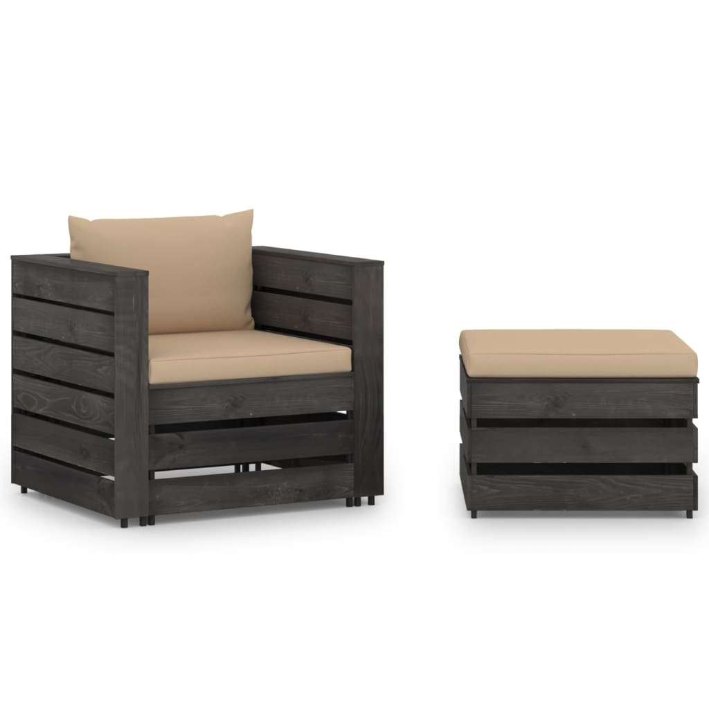 2-delige Loungeset met kussens grijs geïmpregneerd hout – afbeelding 1