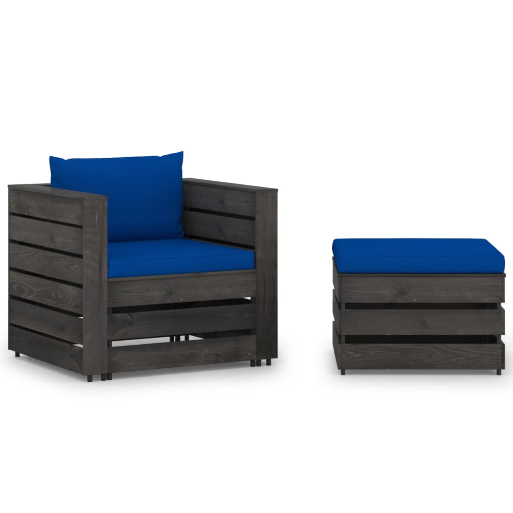 2-delige Loungeset met kussens grijs geïmpregneerd hout – afbeelding 1