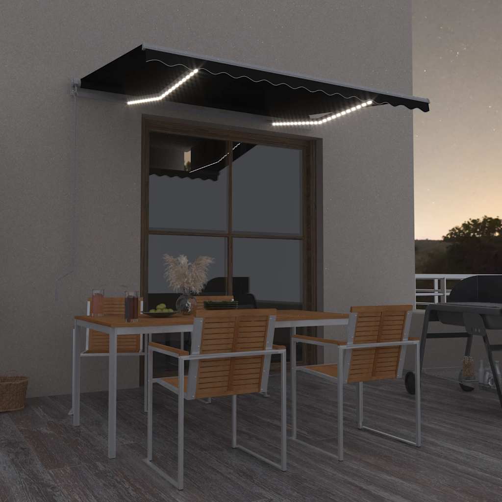 Luifel handmatig uittrekbaar met LED 300x250 cm antracietkleur