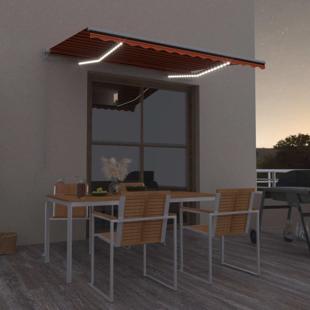 Luifel handmatig uittrekbaar met LED 350x250 cm oranje en bruin