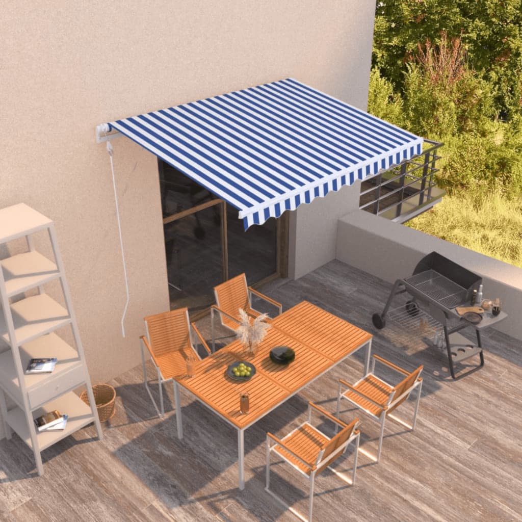 Luifel automatisch uittrekbaar 350x250 cm blauw en wit – afbeelding 1