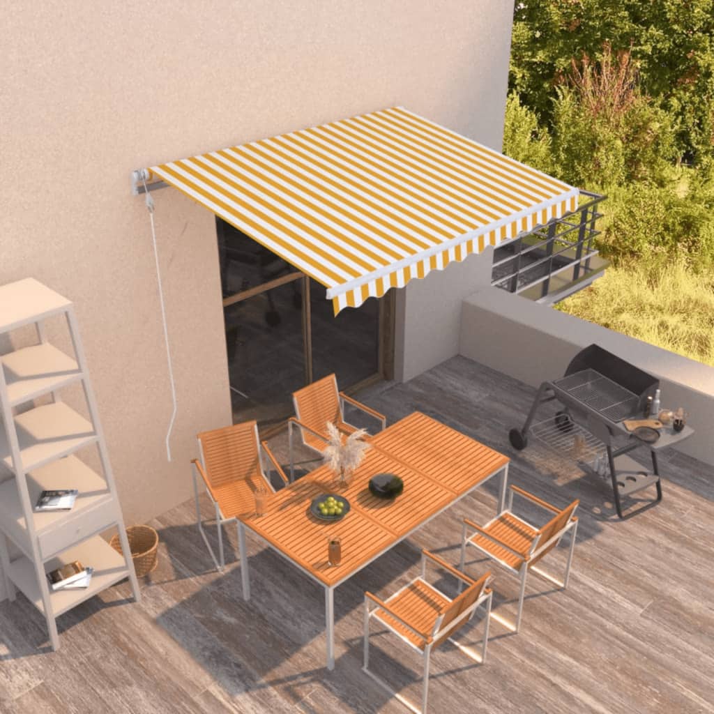 Luifel automatisch uittrekbaar 350x250 cm geel en wit – afbeelding 1