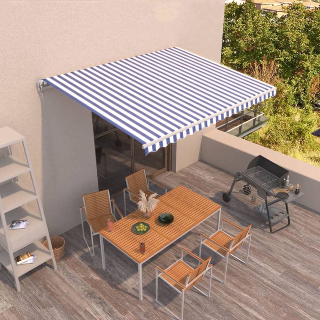 Luifel handmatig uittrekbaar 400x300 cm blauw en wit – afbeelding 1