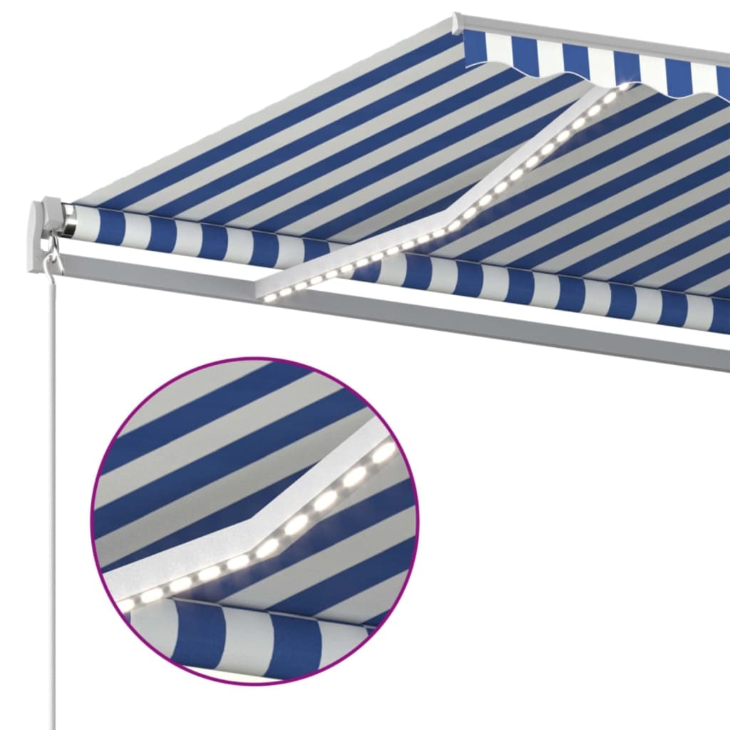 Luifel handmatig uittrekbaar met LED 450x300 cm blauw en wit – afbeelding 5