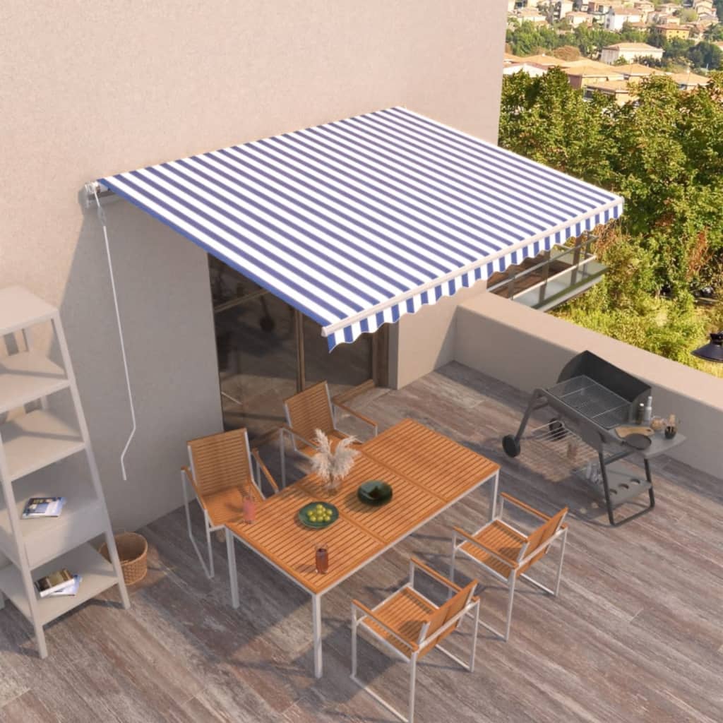 Luifel automatisch uittrekbaar 400x350 cm blauw en wit