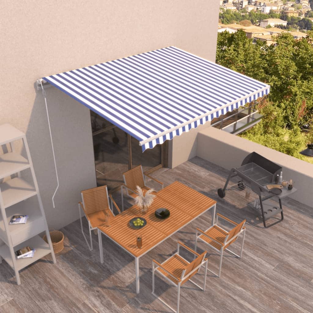 Luifel automatisch uittrekbaar 450x350 cm blauw en wit
