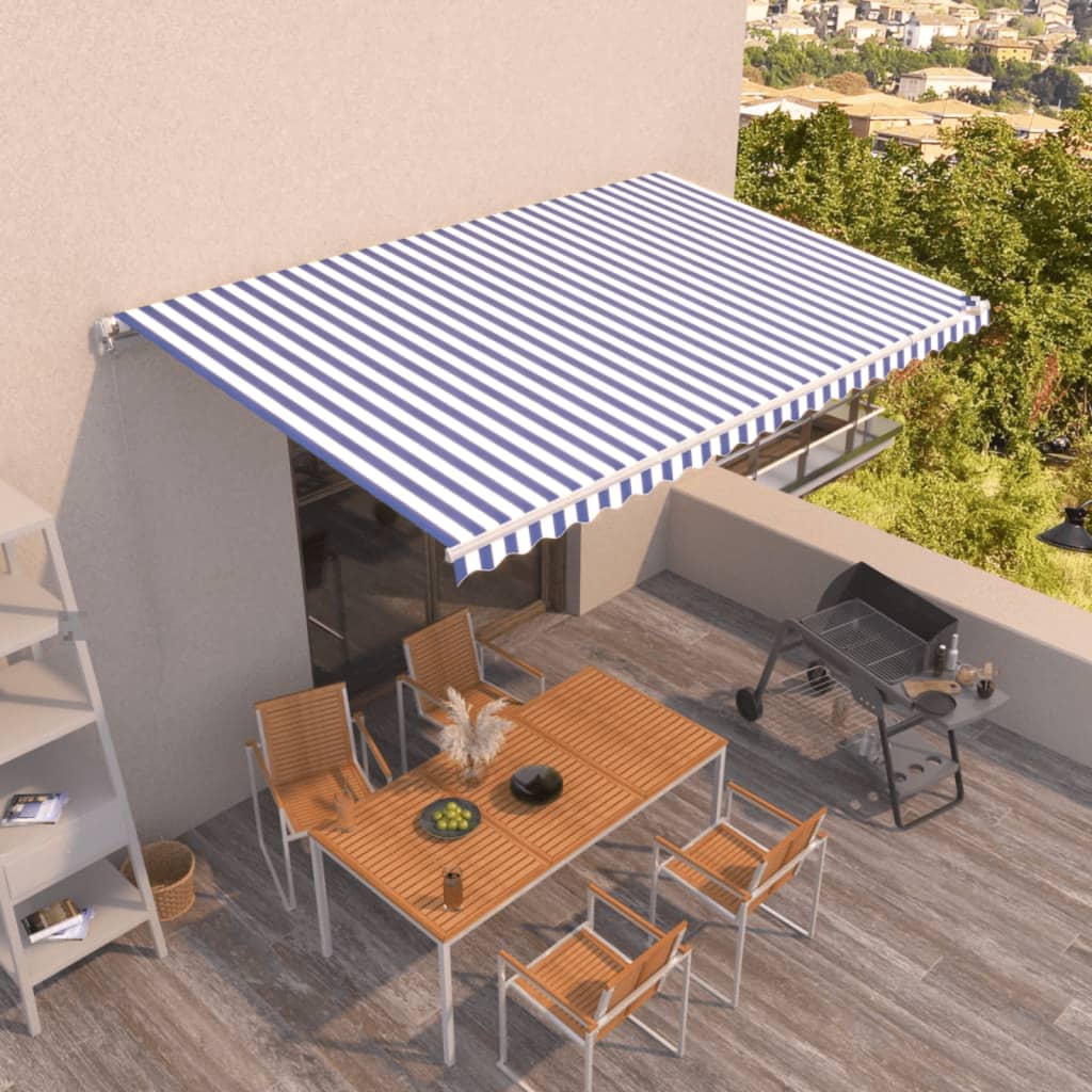 Luifel handmatig uittrekbaar 500x350 cm blauw en wit
