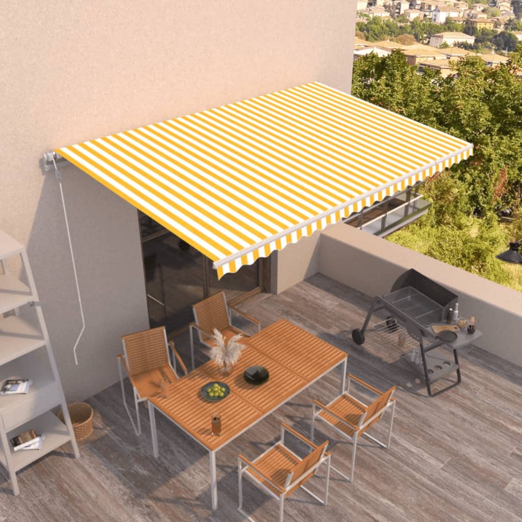 Luifel automatisch uittrekbaar 500x350 cm geel en wit – afbeelding 1