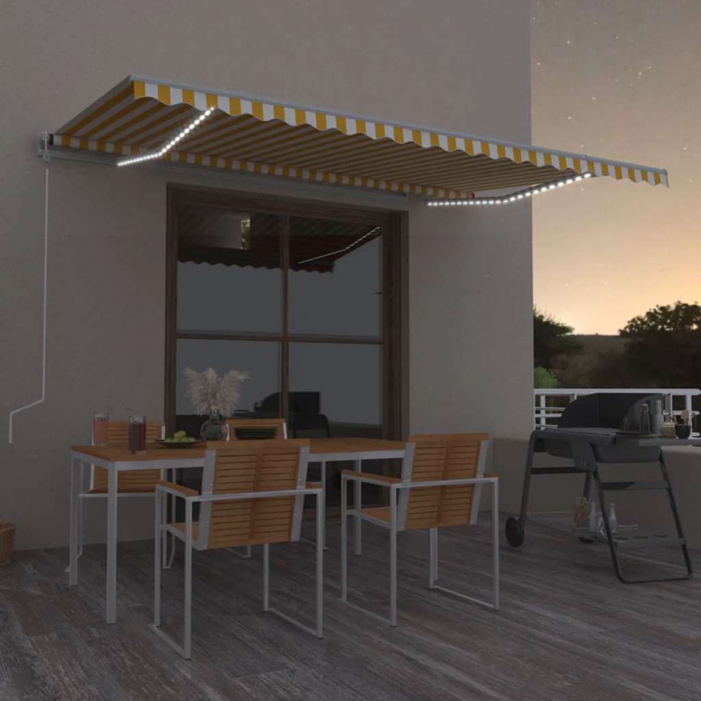 Luifel automatisch met LED en windsensor 500x350 cm geel wit – afbeelding 1