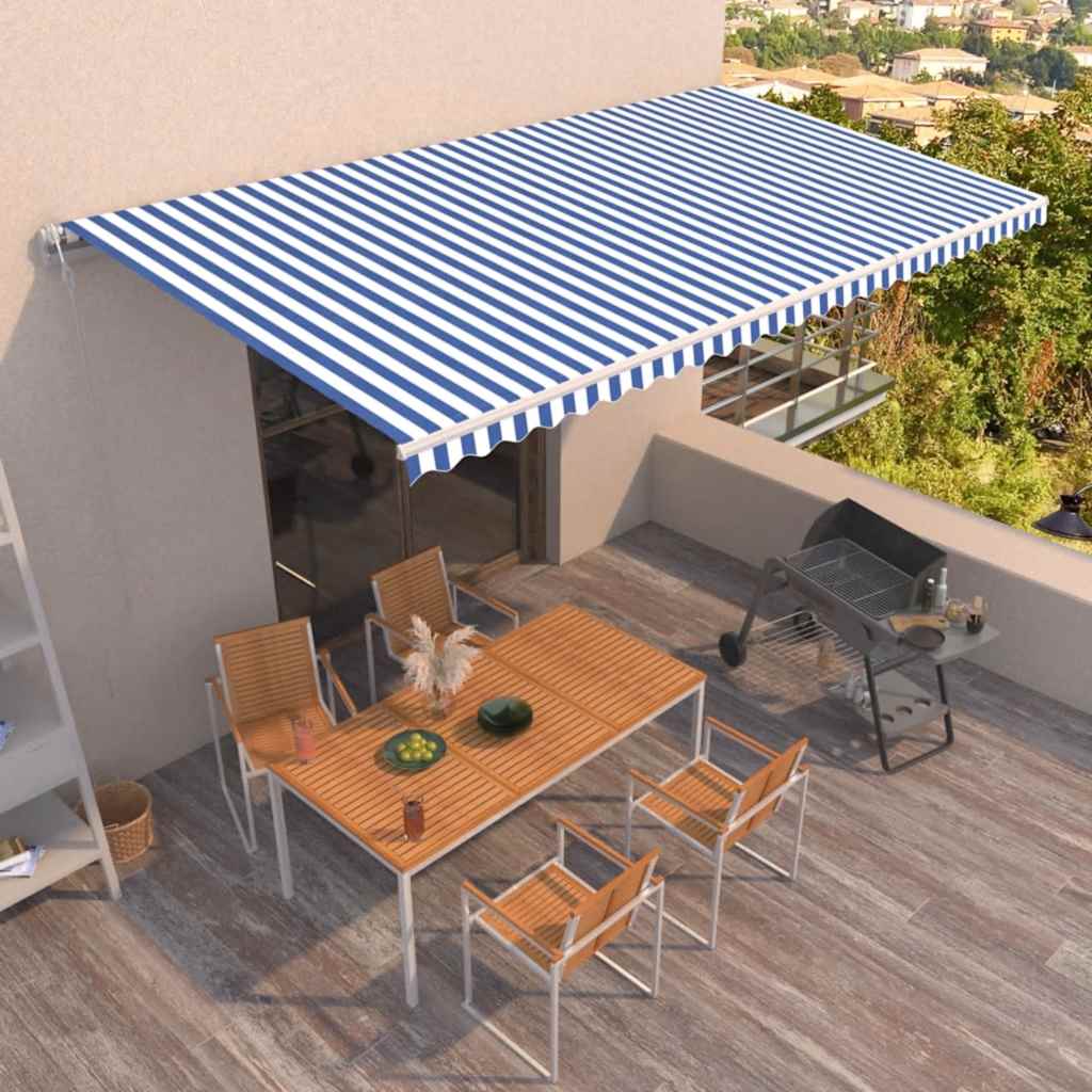 Luifel automatisch uittrekbaar 600x350 cm blauw en wit