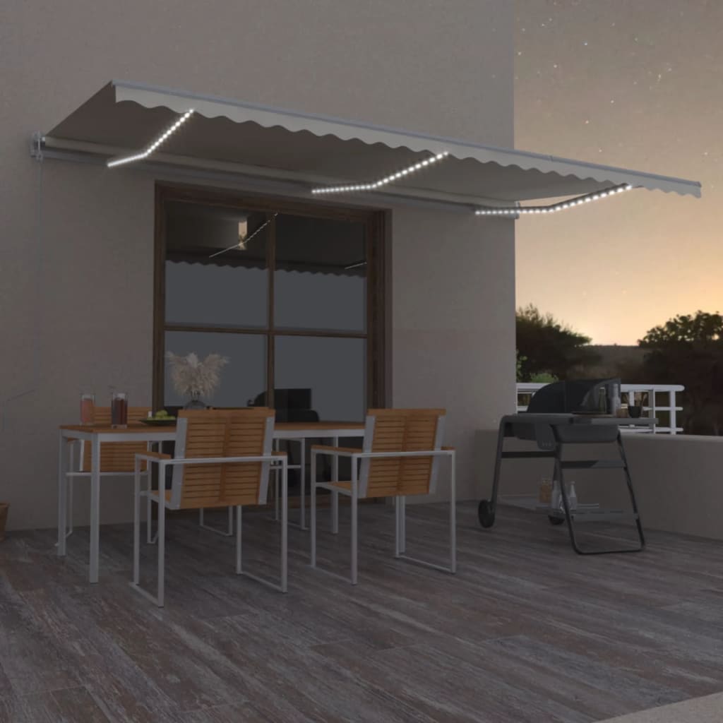 Luifel automatisch met LED en windsensor 600x350 cm crèmekleur
