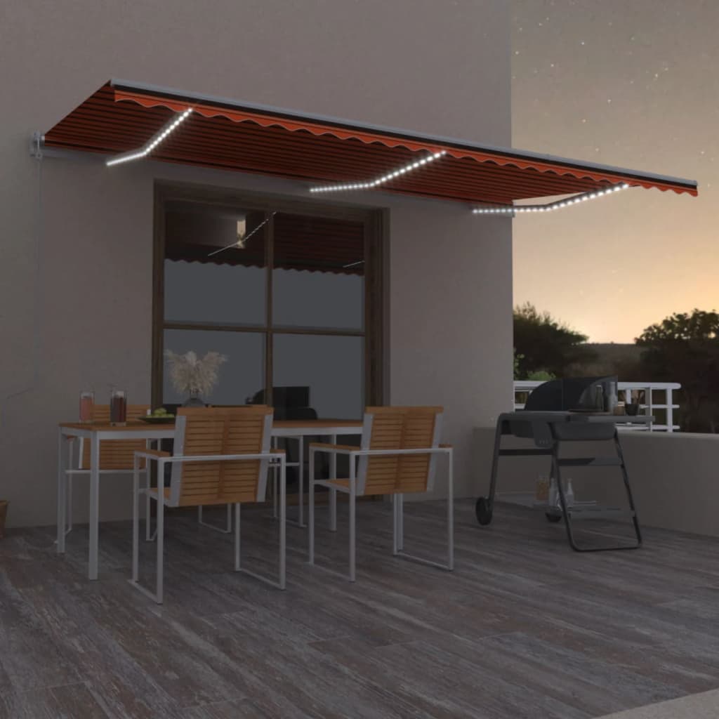 Luifel automatisch met LED windsensor 600x350 cm oranje bruin