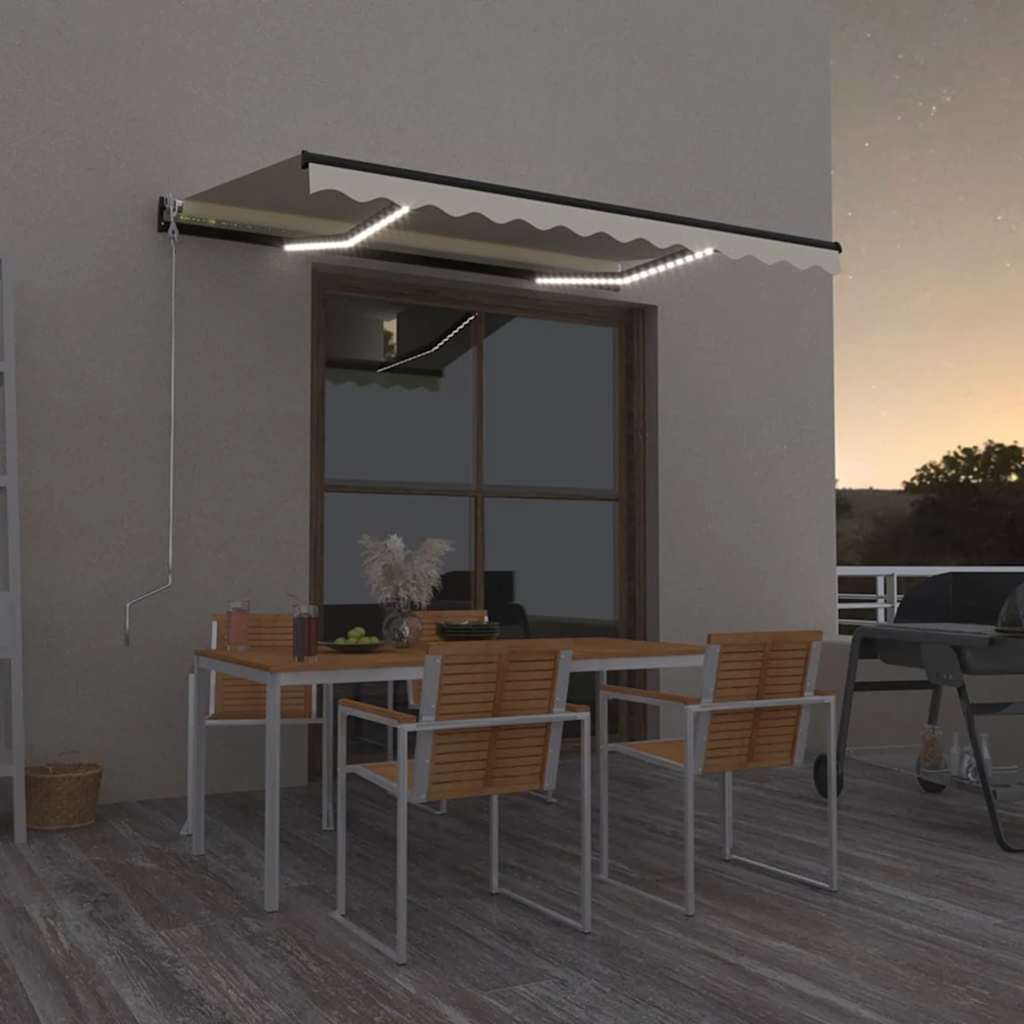 Luifel handmatig uittrekbaar met LED 350x250 cm crèmekleurig