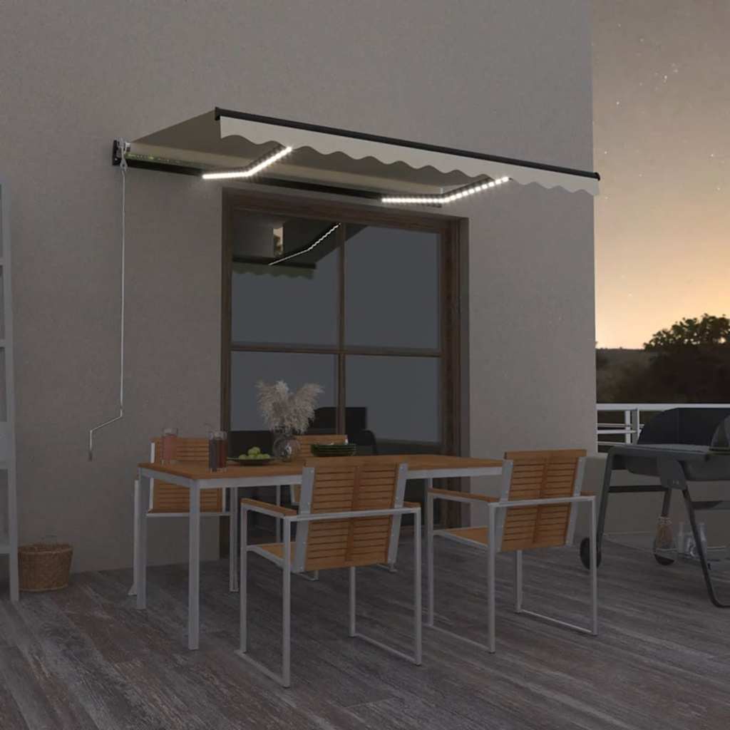 Luifel handmatig uittrekbaar met LED 400x300 cm crèmekleurig – afbeelding 1