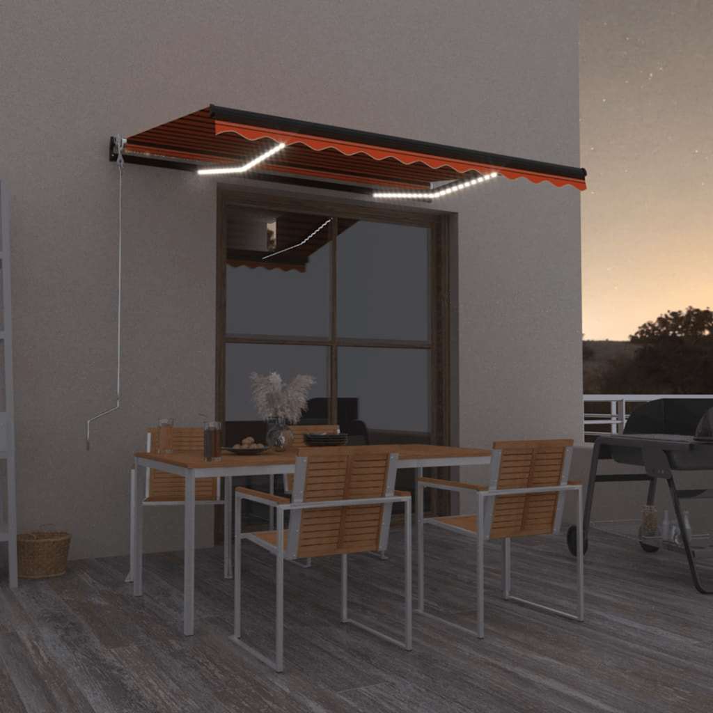 Luifel handmatig uittrekbaar met LED 400x300 cm oranje en bruin – afbeelding 1