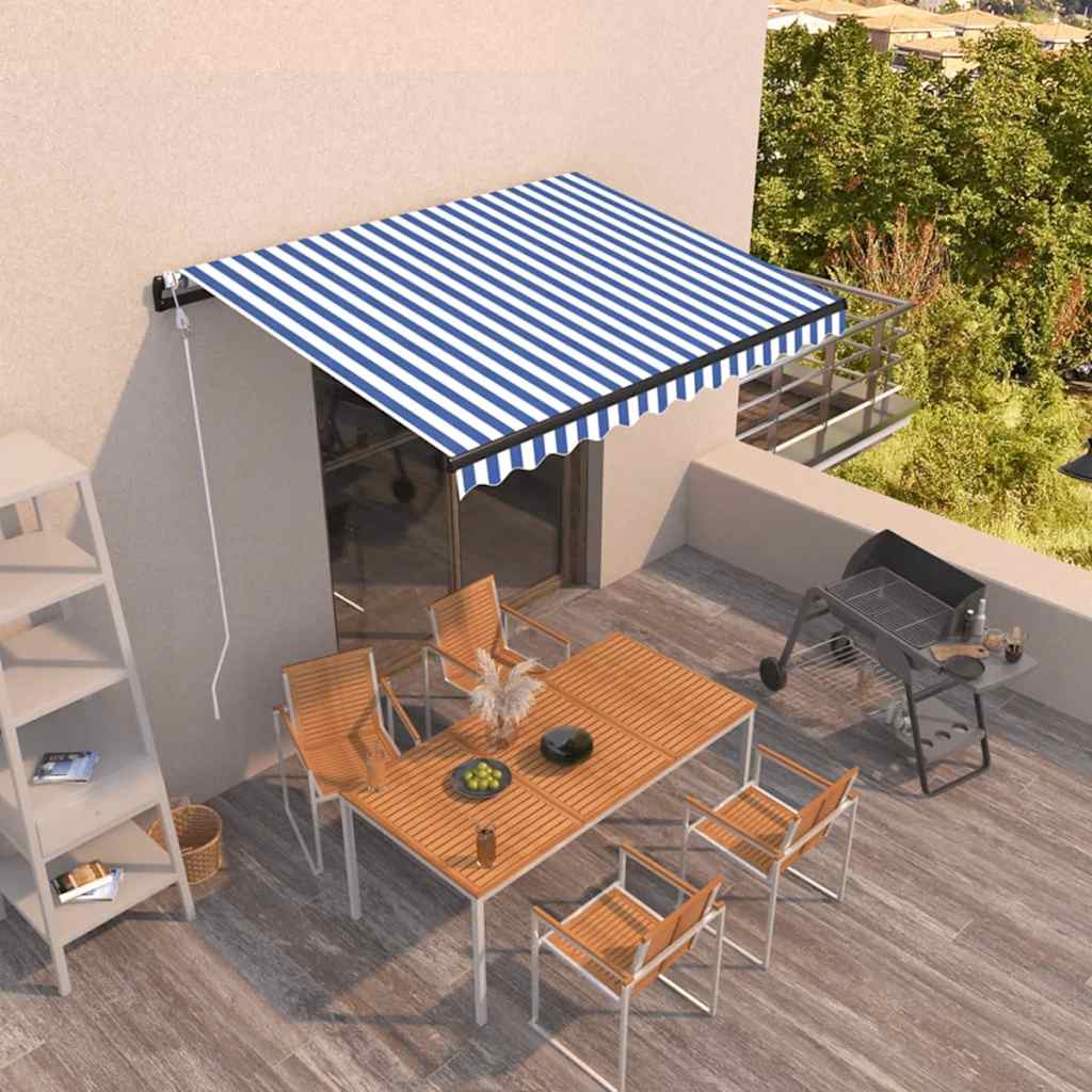 Luifel automatisch uittrekbaar 400x300 cm blauw en wit – afbeelding 1