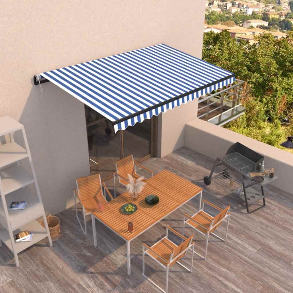 Luifel automatisch uittrekbaar 450x300 cm blauw en wit – afbeelding 1