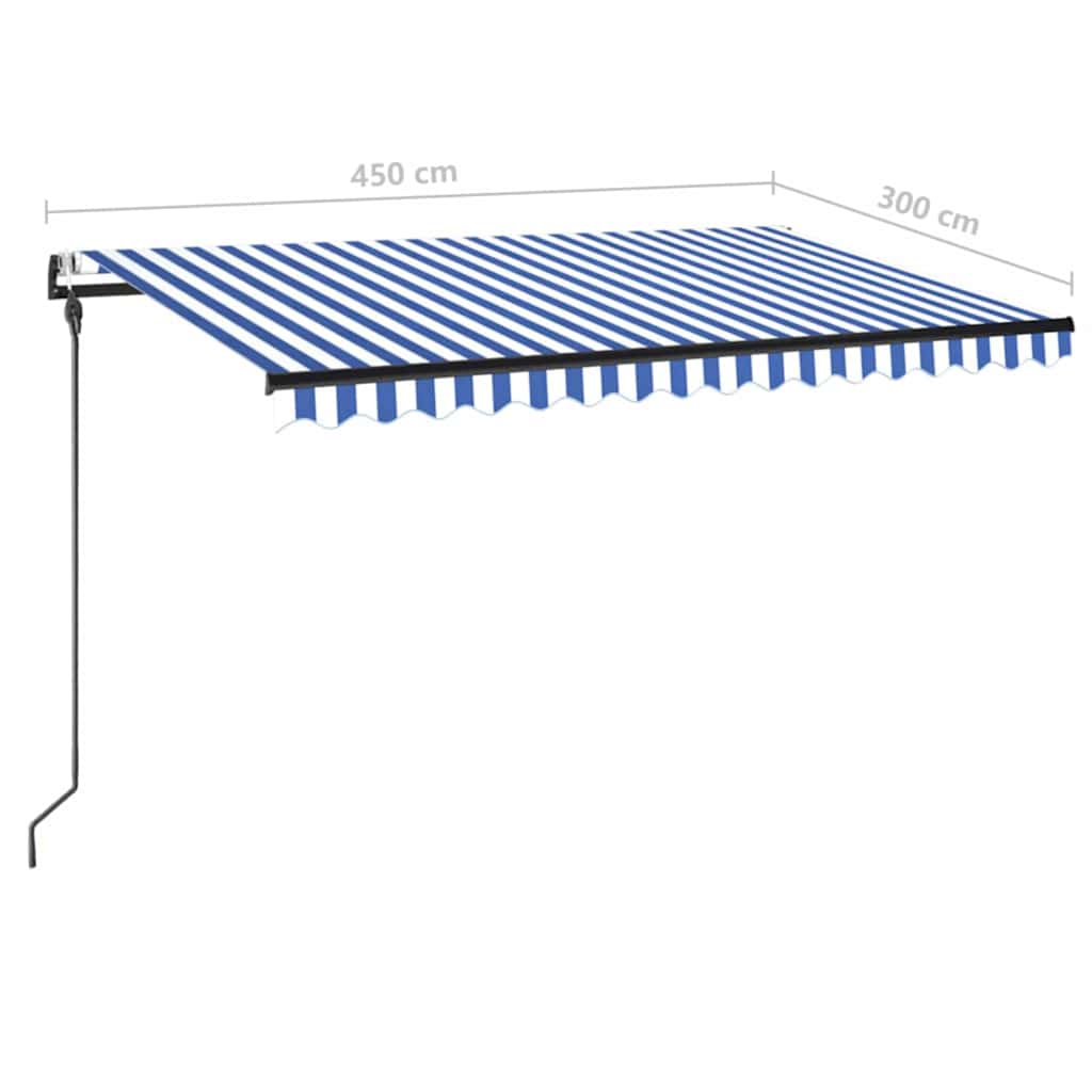 Luifel automatisch uittrekbaar 450x300 cm blauw en wit – afbeelding 8