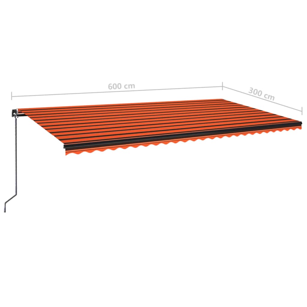 Luifel handmatig uittrekbaar met LED 600x300 cm oranje en bruin – afbeelding 7