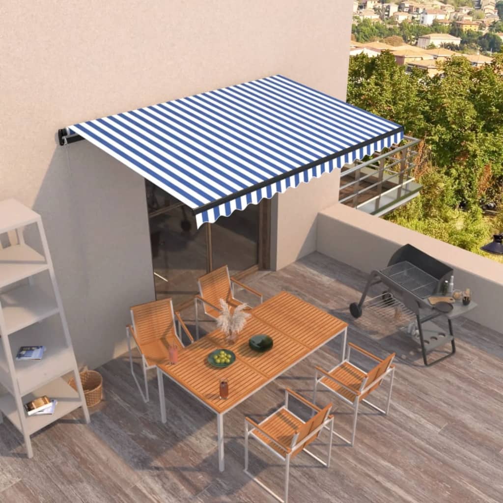 Luifel handmatig uittrekbaar 400x350 cm blauw en wit