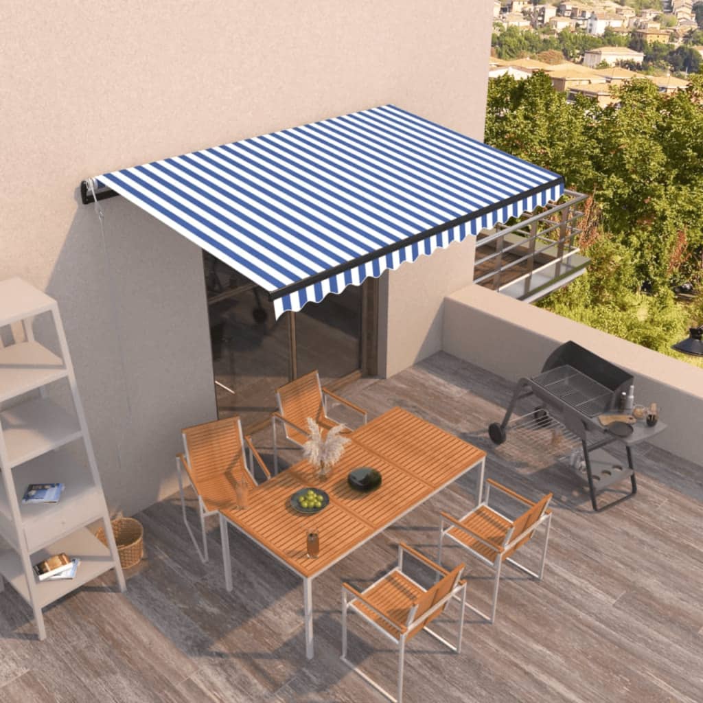 Luifel automatisch uittrekbaar 450x350 cm blauw en wit