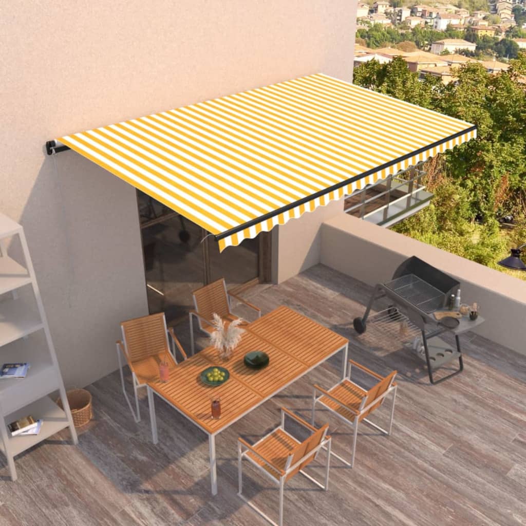 Luifel handmatig uittrekbaar 500x350 cm geel en wit – afbeelding 1