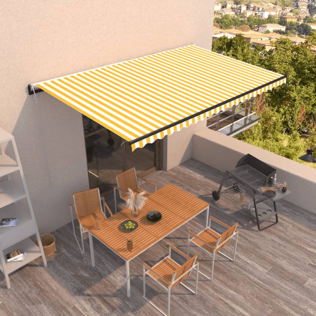 Luifel automatisch uittrekbaar 500x350 cm geel en wit