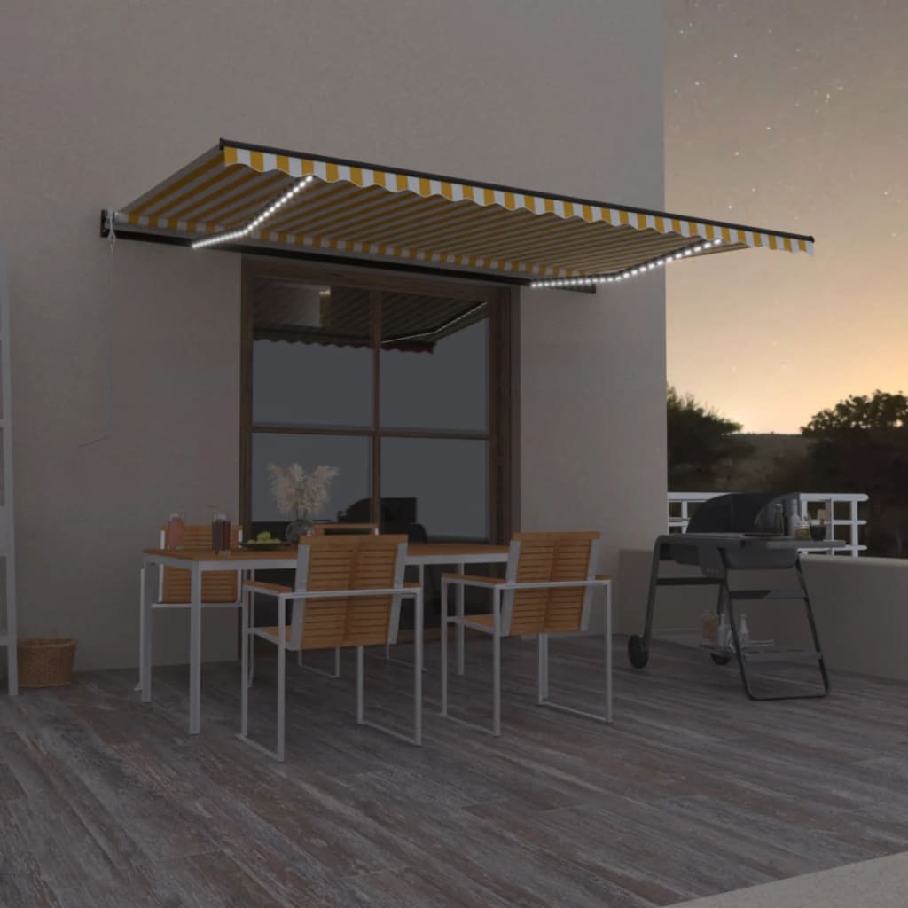 Luifel automatisch met LED en windsensor 500x350 cm geel wit – afbeelding 1
