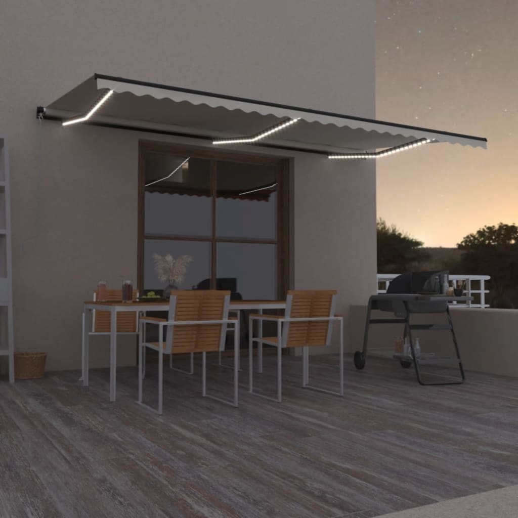 Luifel handmatig uittrekbaar met LED 600x350 cm crèmekleurig