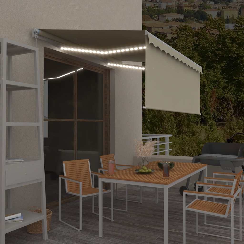 Luifel handmatig uittrekbaar met rolgordijn LED 3x2,5 m crème