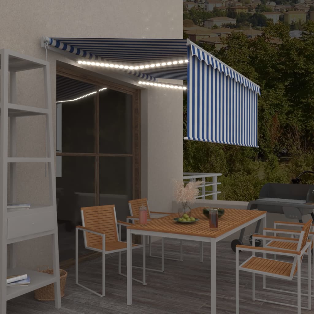 Luifel handmatig uittrekbaar rolgordijn LED 3,5x2,5 m blauw wit