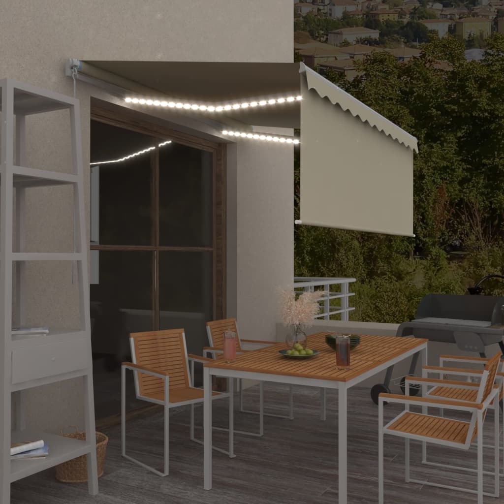 Luifel handmatig uittrekbaar rolgordijn en LED 3,5x2,5 m crème