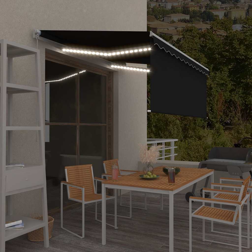 Luifel handmatig uittrekbaar rolgordijn LED 3,5x2,5 m antraciet