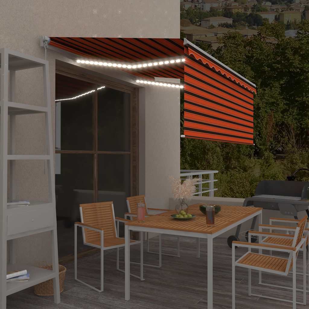 Luifel handmatig uittrekbaar gordijn LED 3,5x2,5 m oranje bruin