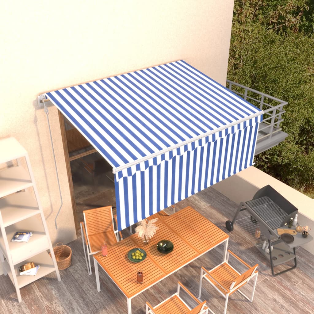 Luifel automatisch uittrekbaar rolgordijn 3,5x2,5 m blauw wit – afbeelding 1