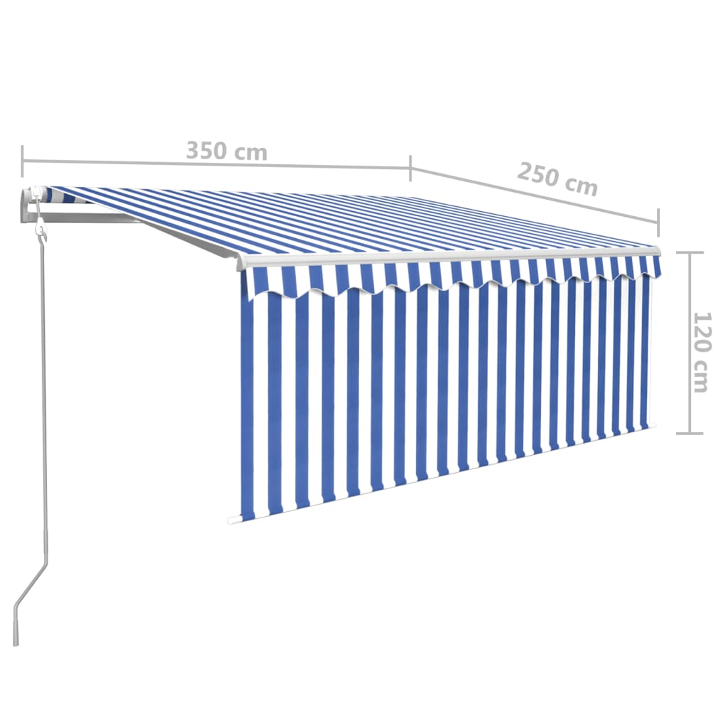 Luifel automatisch uittrekbaar rolgordijn 3,5x2,5 m blauw wit – afbeelding 9