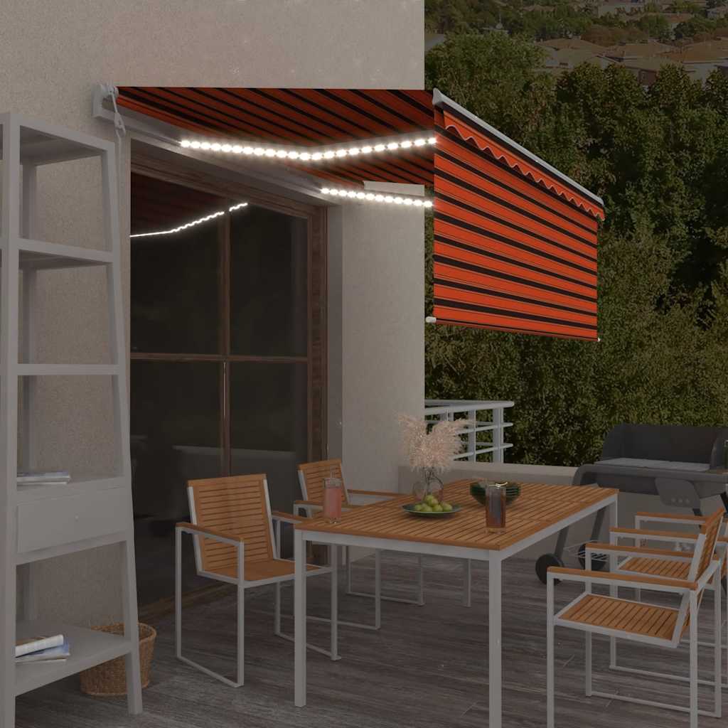 Luifel met rolgordijn, LED en windsensor 3,5x2,5 m oranje bruin
