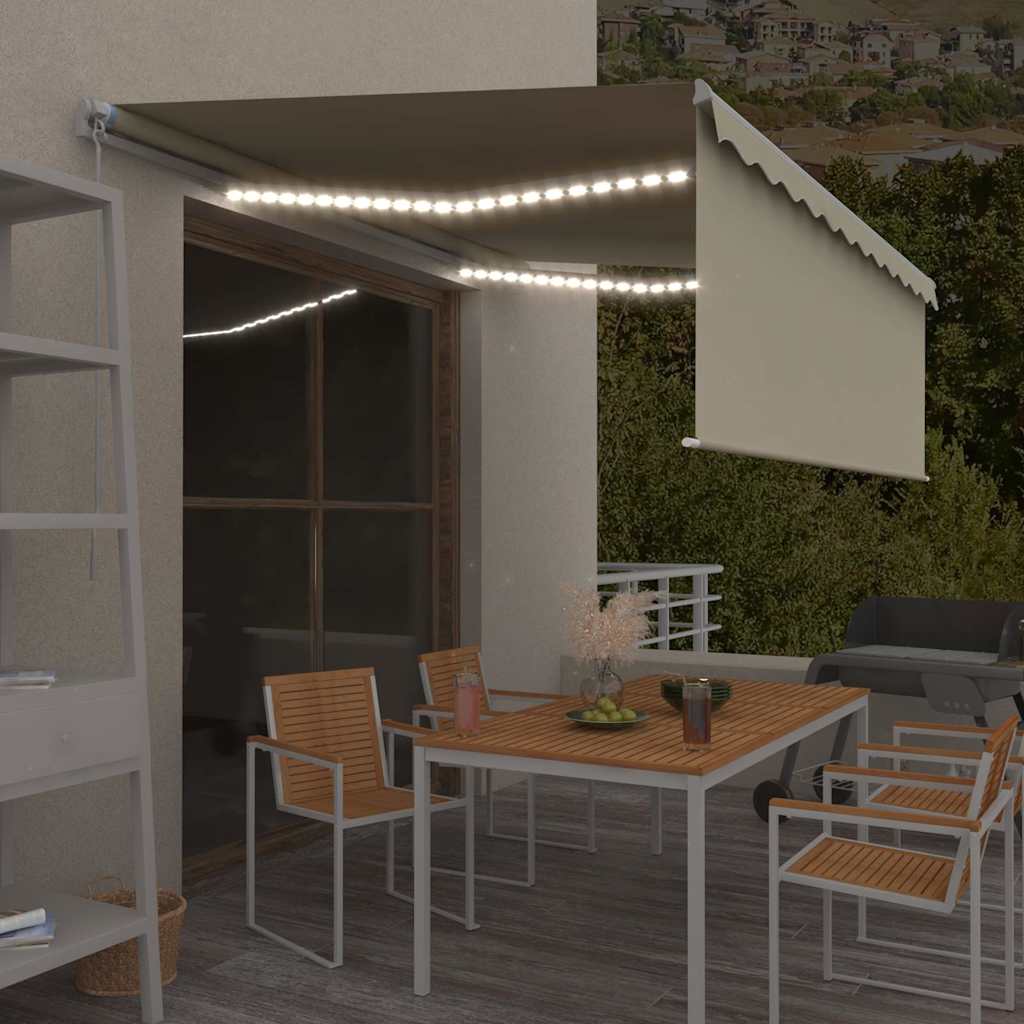 Luifel handmatig uittrekbaar met rolgordijn en LED 4x3 m crème