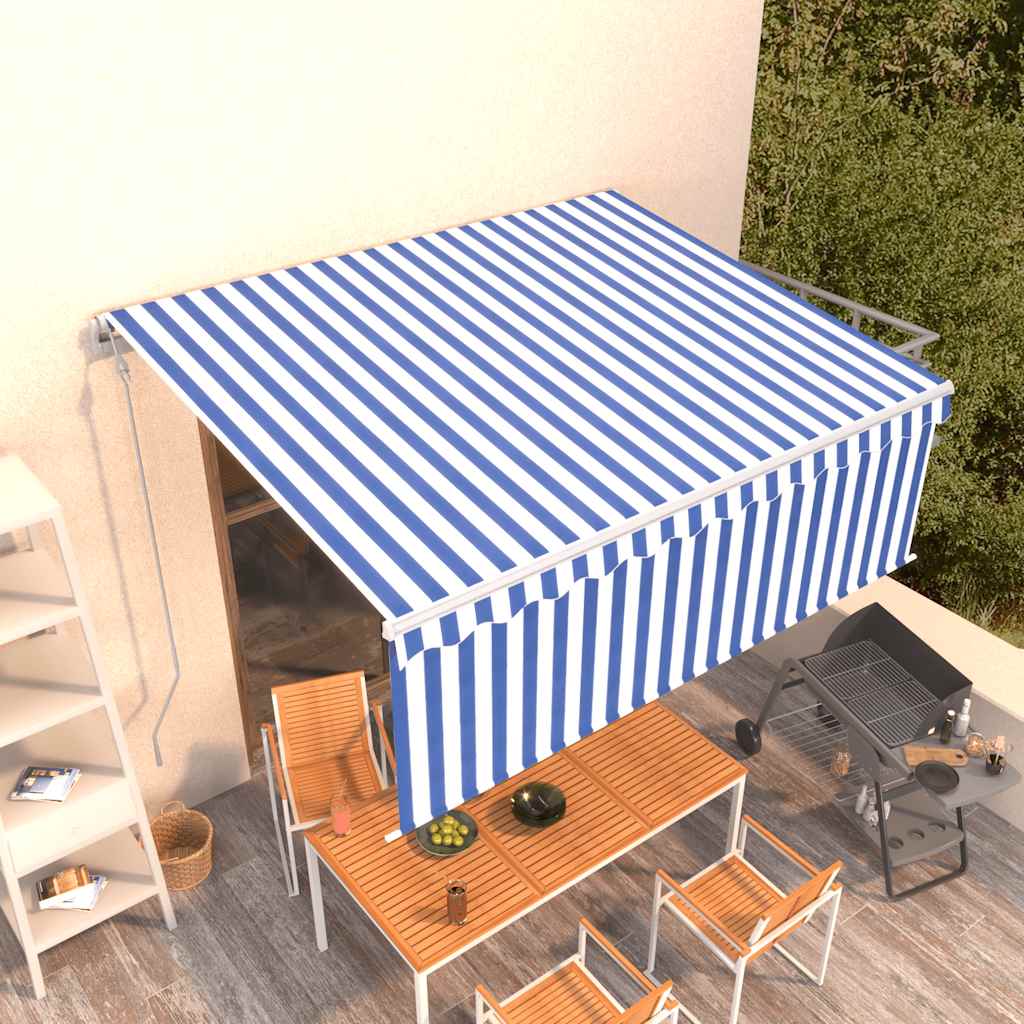 Luifel automatisch uittrekbaar met rolgordijn 4x3 m blauw wit