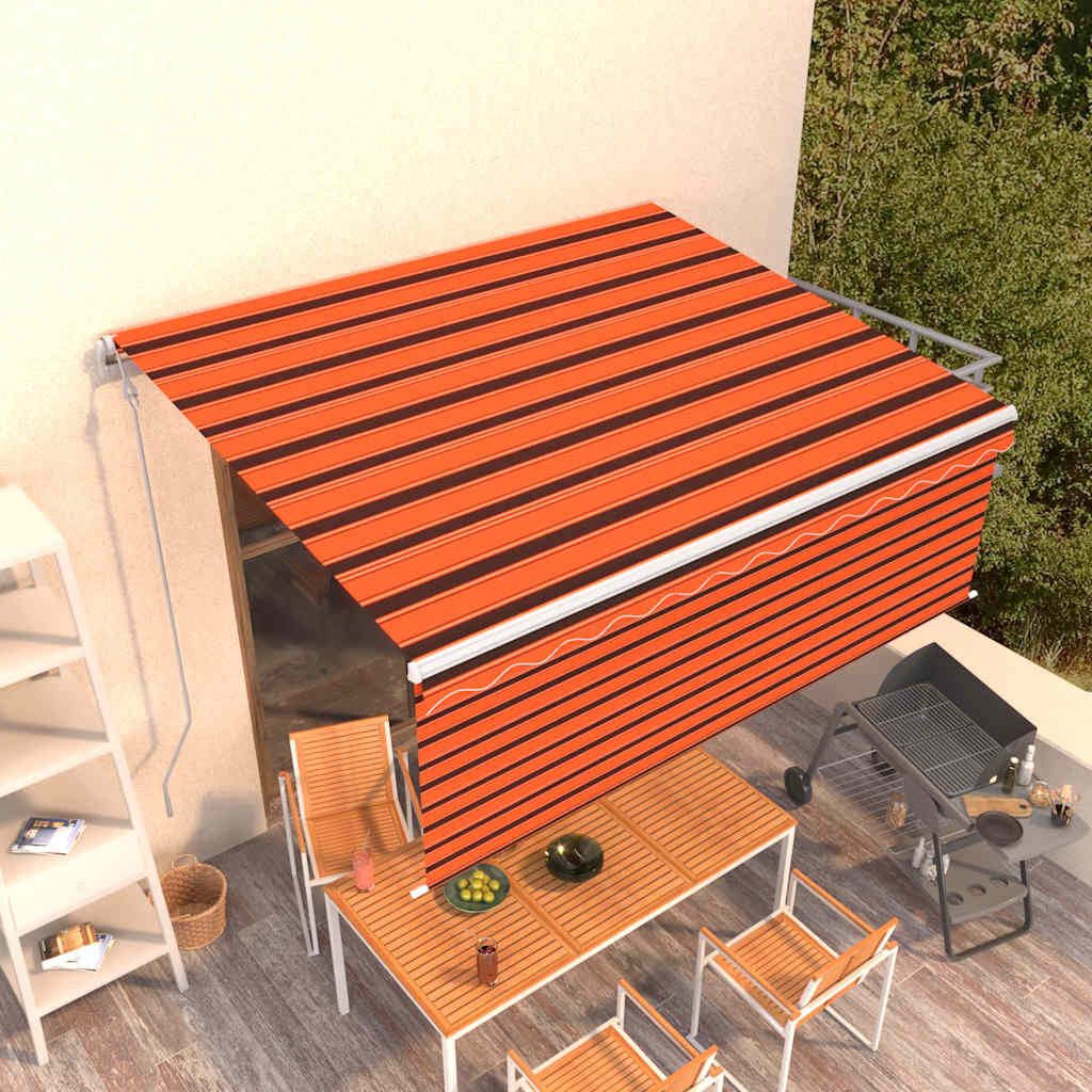 Luifel automatisch uittrekbaar rolgordijn 4x3 m oranje bruin