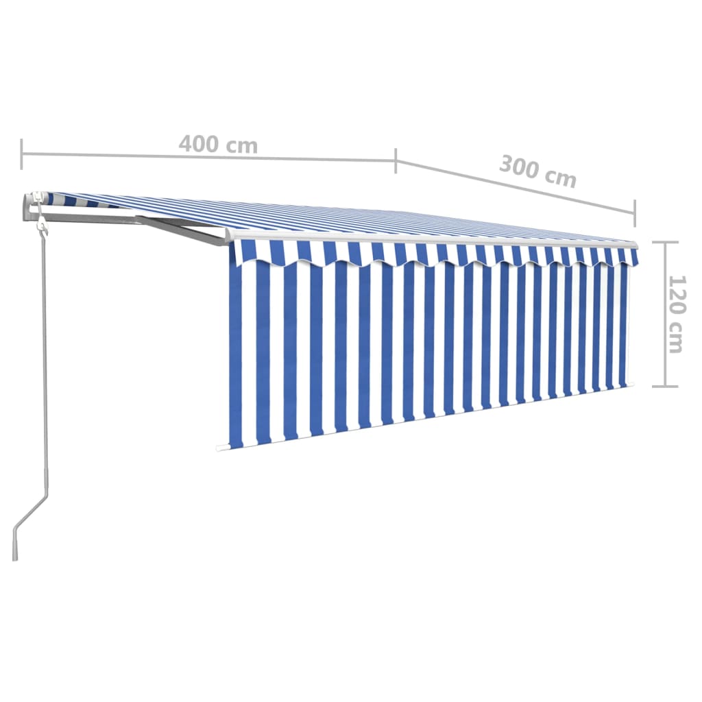 Luifel automatisch rolgordijn LED windsensor 4x3 m blauw en wit – afbeelding 10