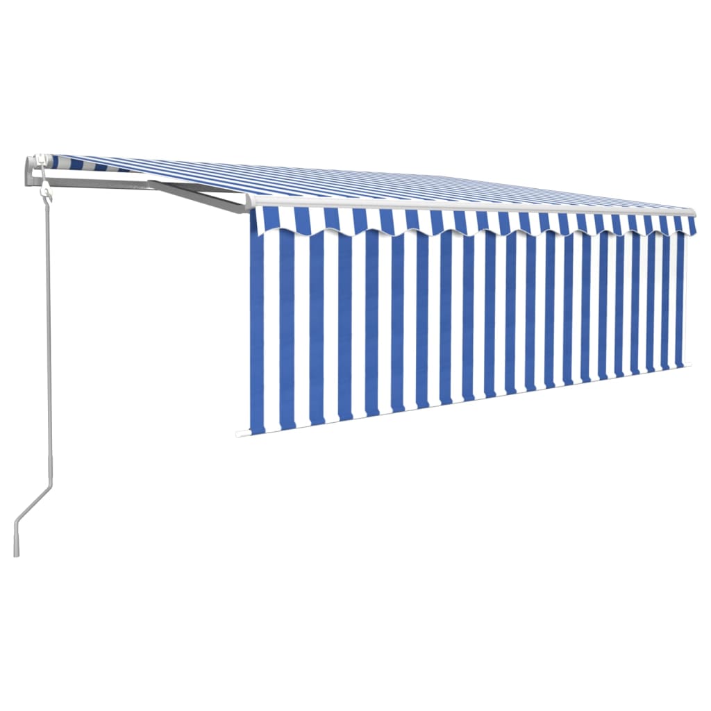 Luifel automatisch rolgordijn LED windsensor 4x3 m blauw en wit – afbeelding 2
