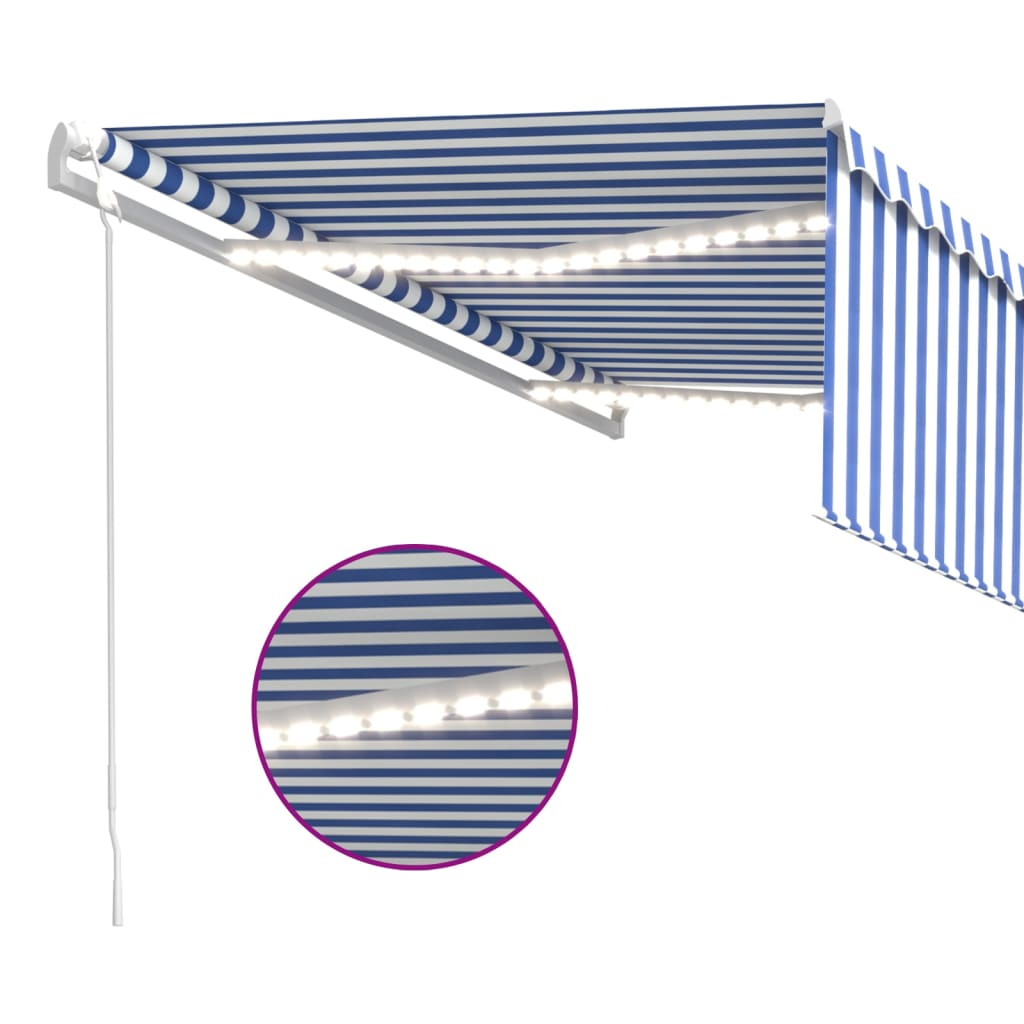 Luifel automatisch rolgordijn LED windsensor 4x3 m blauw en wit – afbeelding 4