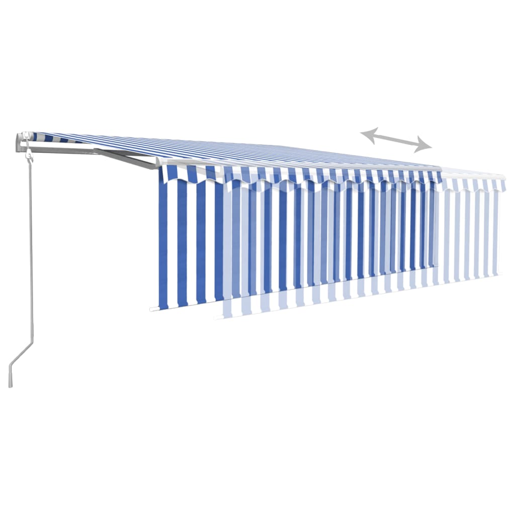 Luifel automatisch rolgordijn LED windsensor 4x3 m blauw en wit – afbeelding 9