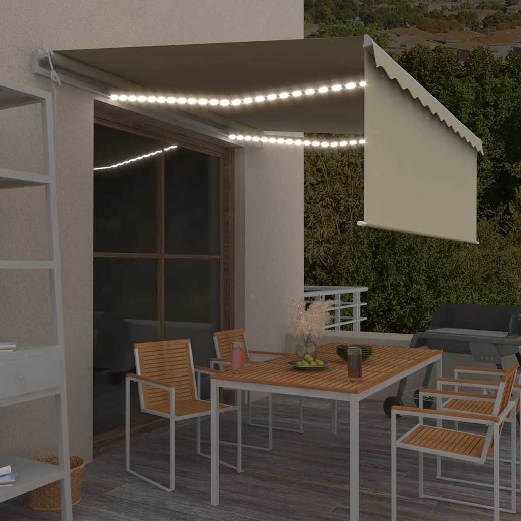 Luifel automatisch met rolgordijn, LED en windsensor 4x3m crème