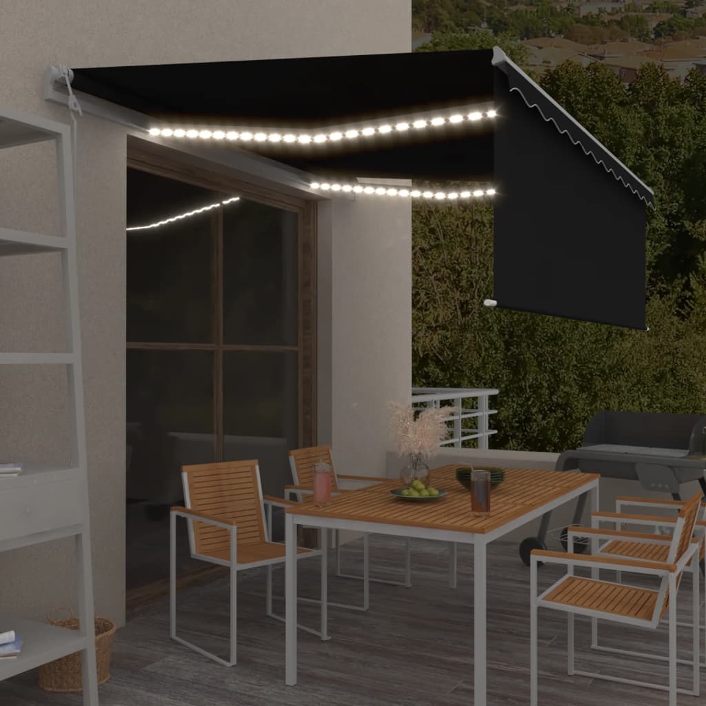 Luifel met rolgordijn, LED en windsensor 4x3 m antracietkleurig