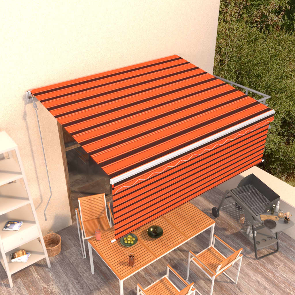 Luifel automatisch uittrekbaar rolgordijn 4,5x3 m oranje bruin